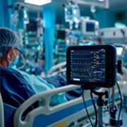24/7 vital monitoring in ICCU showing cardiac activity, blood pressure and oxygen levels