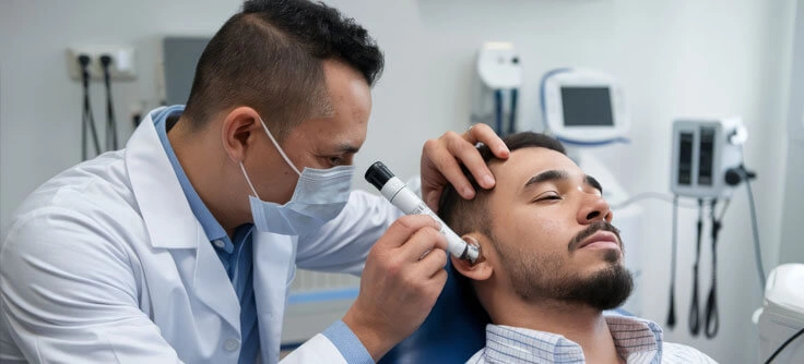 ENT specialist examining ear, nose, and throat patient at Vakratunda Hospital Nashik