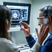 Advanced hearing test and audiometry assessment at ENT department to diagnose hearing loss and auditory disorders.