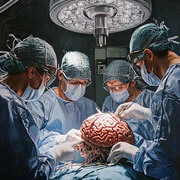Neurosurgeon performing minimally invasive brain surgery using advanced surgical techniques in modern operation theatre
