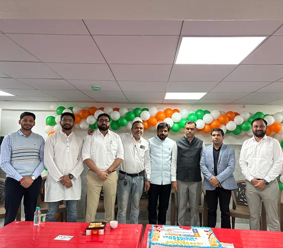 Hospital staff celebrating Vakratunda Hospital anniversary