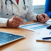 Hospital advance payment and insurance cashless approval process at billing desk with TPA coordination